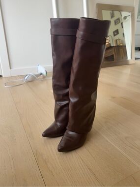 Classic Tall Knee-High Leather Boots in Dark Brown